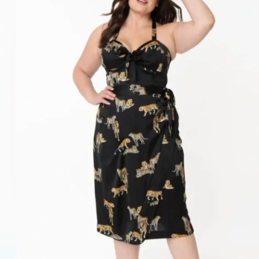 Unique Vintage Leilani Black Tiger Sarong Dress